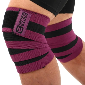 Коленные бинты для приседаний (2шт) BUNDLED KNEECAP EZOUS A-10 (PL, р-р: 170х8см, вес уп. 380гр, черно-фиолетовый) (A-10_Черно-фиолетовый)