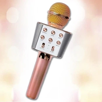 Бездротовий Bluetooth мікрофон WS-16BB для караоке блютуз колонка дитячий мікрофон для співу, Рожеве золото