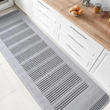 Килим в кухню на гумовій основі Kitchen 1924508 67х200 см килимок для кухні нa резиновій oснові світло-сірий прорезинені коврики Hа підлогу