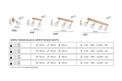 Светильник спотовый SIMPLY WOOD 4747 TK-Lighting бежевый, белый, дерево