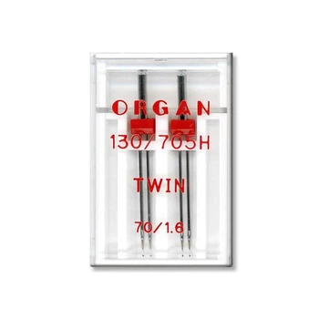 Иглы швейные двойные универсальные ORGAN TWIN №70/1,6 пластиковый бокс для бытовых швейных машин (7044)