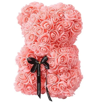 Мишка из роз в подарочной коробке нежно-розовый Teddy Flower 25 см