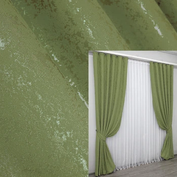 Комплект готовых штор VR-Textil Лен мрамор Pavliani № 1175ш Оливковый 150х270 см 2 шт (33-0010)