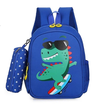 Дитячий рюкзак Hommex Small Dino Skate Blue - тканина синя / малюнок динозавр на скейті / з пеналом