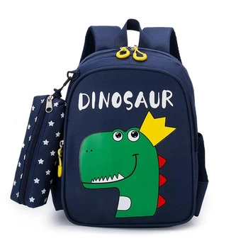 Дитячий рюкзак Hommex Small Dinosaur Dark Blue - тканина темно-синя / малюнок динозавр у короні / з пеналом