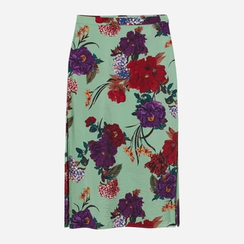 Спідниця міді літня пряма жіноча H&M 060985387 36 Салатовий/Квіти (6666000338785)