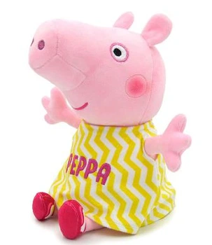 Плюшевая игрушка Свинка Пеппа 25 см в желтом платье в полоску Peppa из семьи Пеппа Розовая