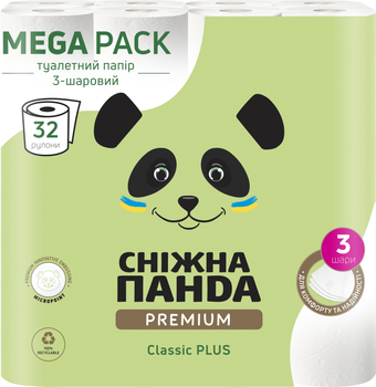 Туалетний папір Сніжна панда Premium Classic Plus 32 шт 3 шари (4820183972866)