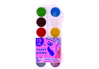 Красики 12 цветов акварель медовая Акварель Sweet Kitten,без кисточки, пластик