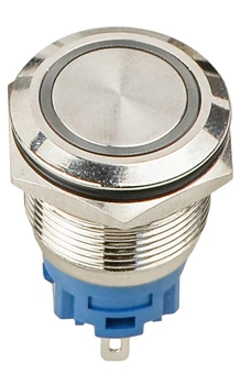 Кнопка металлическая плоская 1NO+1NC 19мм c подсветкой синий LED 12V [A0140010250] TYJ 19-271 АСКО