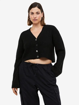 Кардиган с примесью шерсти вязаный женский H&M 1179471002c14 S Черный (KC1000000042571)