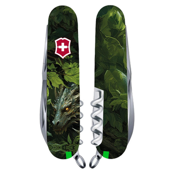 Ніж Victorinox Huntsman Zodiac 91 мм Зелений дерев'яний дракон (1.3713.3_Z3240p)