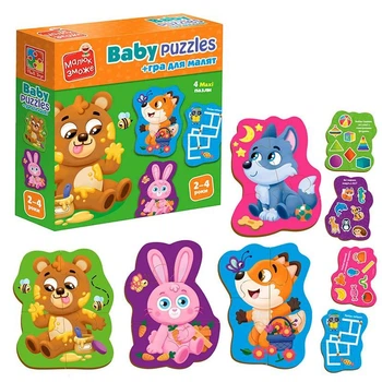 Игра развивающая Vladi Toys Лесные звери пазлы картонные с игрой VT1722-26