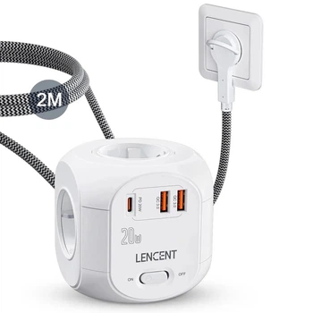 Сетевой фильтр тройник LENCENT SL-805E-F-PD 2500W 2m 10A 7в1 2 USB + TYPE-C удлинитель быстрая зарядка
