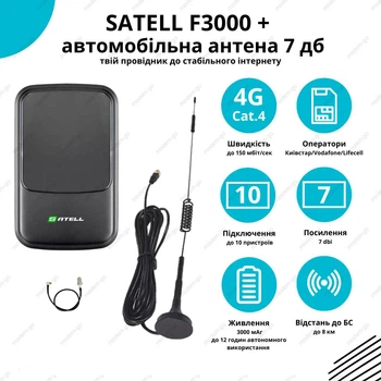 4G LTE автомобильный комплект WiFi роутер Satell F3000 Black + авто антенна 7 Дб