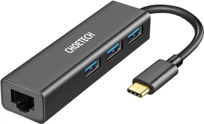 USB-хаб Choetech USB&nbsp;3.1&nbsp;->&nbsp;3хUSB&nbsp;3.0+RJ45(1000M)&nbsp;Ethernet 4&nbsp;in&nbsp;1 (HUB-U02-BK)