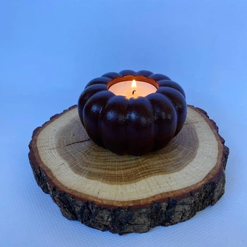 Подсвечник с гипса Julia's Candle тыква коричневая и чайная свеча 3шт (9901339771381)