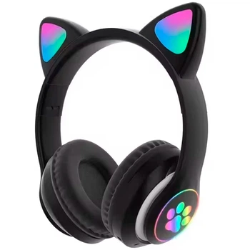Наушники беспроводные BauTech STN-28 с ушками кошки и подсветкой RGB Чёрный (1014-944-00)