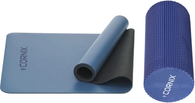Набор Коврик спортивный Cornix PU 183 x 68 x 0.4 см для йоги и фитнеса Blue + Массажный ролик Cornix EVA+ 30 x 15 см (валик, роллер) Navy Blue (XR-0319+XR-0299)