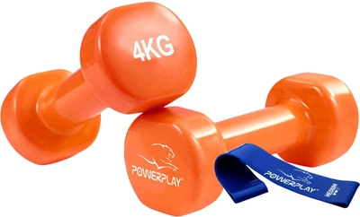 Гантелі вінілові PowerPlay 4125 Achilles 4 кг 2 шт Помаранчеві + Резинка для фітнесу 7.5 кг (PP_4125_4kg_2in)