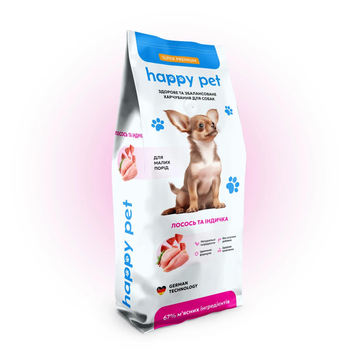 Сухой гипоаллергенный корм Happy Pet для взрослых собак маленьких пород с индейкой и лососем 5 кг