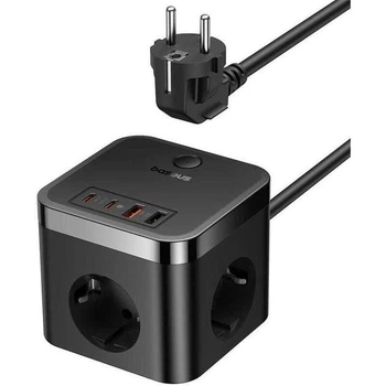 Сетевое зарядное устройство Baseus PowerCombo Cube Power Strip 3xAC+2xUSB+2xType-C 30W 1.5м (E00066400117-00) Black