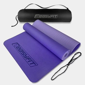 Коврик для йоги и фитнеса EasyFit TPE+TC 6 мм двухслойный + Чехол сиреневый c сиреневым