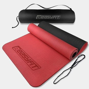 Коврик для йоги TPE+TC EasyFit ECO-Friendly 6 мм красный с черным (мат-каремат спортивный, йогамат для фитнеса, пилатеса)