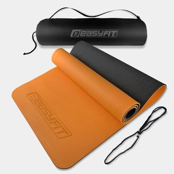 Коврик для йоги TPE+TC EasyFit ECO-Friendly 6 мм оранжевый с черным (мат-каремат спортивный, йогамат для фитнеса, пилатеса)