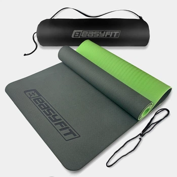 Коврик для йоги TPE+TC EasyFit ECO-Friendly 6 мм черный с зеленым (мат-каремат спортивный, йогамат для фитнеса, пилатеса)