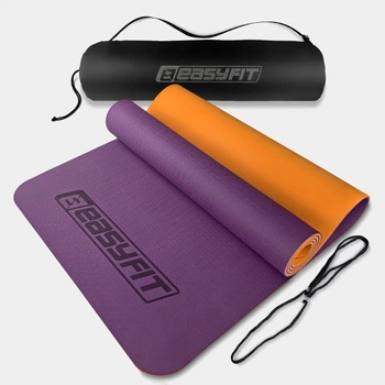 Коврик для йоги TPE+TC EasyFit ECO-Friendly 6 мм фиолетовый с оранжевым (мат-каремат спортивный, йогамат для фитнеса, пилатеса)