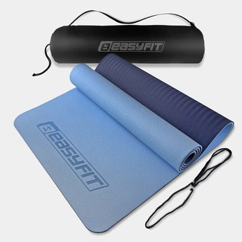 Коврик для йоги и фитнеса EasyFit TPE+TC 6 мм двухслойный + Чехол голубой-синий