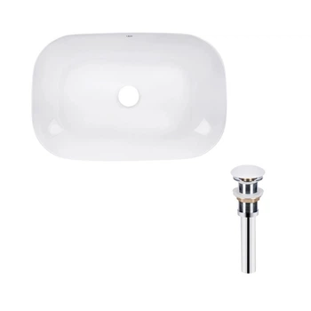 Комплект Qtap Robin: раковина накладная прямоугольная 610x400x145 мм White + донный клапан PU02 QTAP QT13112143PWN47297