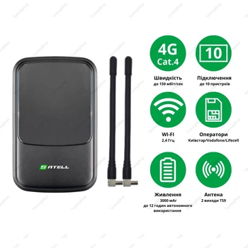4G LTE WiFi роутер Satell F3000 Black до 150 мбит/сек + 2 терминальные антенны 3 Дб