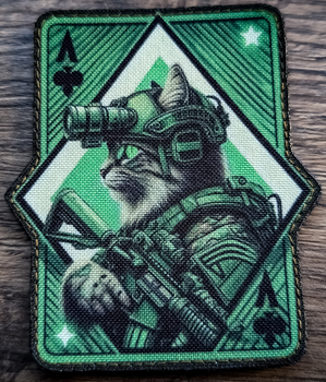 Военный шеврон Shevron.patch кот с автоматом в лапах на липучке Олива (CAT11)