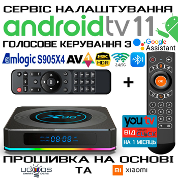 Смарт ТВ-приставка X96 X4 4/64Гб Amlogic 905x4 RGB подсветка + Настройка в Android TV 11 голосовое управление + Аэро пульт Q7 с гироскопом и микрофоном + Максимальный пакет от YouTV на 1 месяц (X96 X4 4/64 +Q7 329372236)