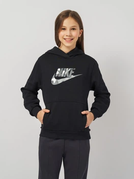 Підліткове тепле худі для дівчинки Nike K Nsw Club Flc Hdy Ssnl Gfx FZ5489-010 XL 156-166 см Чорне (197596733204)
