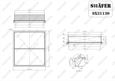 Фильтр воздушный Toyota Camry 40/50, Avalon, Lexus ES, NX, RC, RX; Jeep Grand Cherokee IV; 2.0-6.4, 08-(c сеткой), (каждый фильтр в индивидуальной картонной упаковке) SX31130 SHAFER