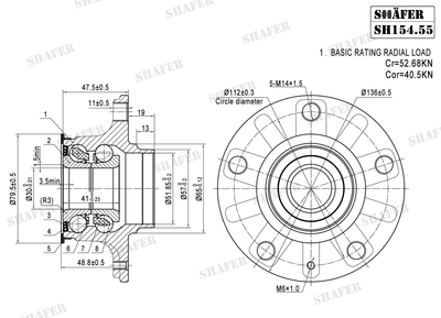 Ступиця задня VW, Golf V-VI, 04-, (D=30mm), ABS+ SH154.55 Shafer