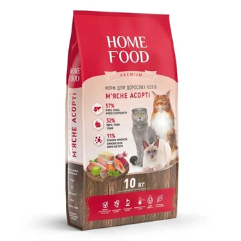 Home Food (Хоум Фуд) Повнораціонний сухий корм М'ясне Асорті для дорослих котів всіх порід, 10 кг