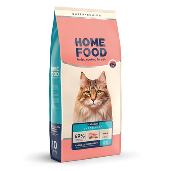 Сухой корм HOME FOOD для стерилизованных/кастрированных взрослых кошек "Кролик и клюква" For Sterilised/Neutered Cats 10 кг