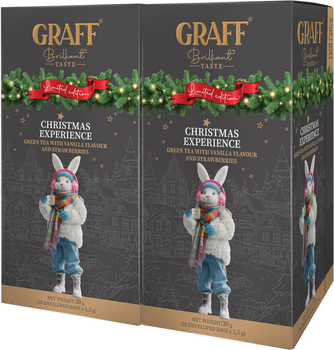 Упаковка чаю зеленого Graff Christmas Experience Байховий з полуницею та ароматом ванілі 20 пакетиків х 1.5 г x 2 пачки (4820279611396)
