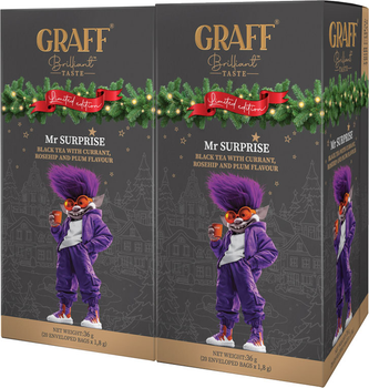 Упаковка чаю чорного Graff Mr Surprise зі смородиною, шипшиною та ароматом сливи 20 пакетиків х 1.8 г x 2 пачки (4820279611556)