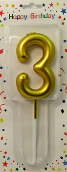 Свічка цифра об'ємна "3" золото, 7 см