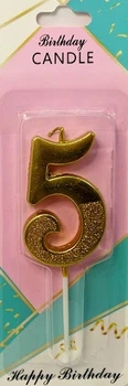 Свеча цифра c присыпкой "5" золото, 5 см