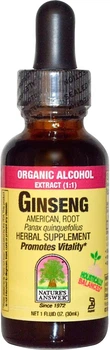 Женьшень американський Nature's Answer Ginseng American Root Organic Alcohol Extract краплі 30 мл (083000003226)
