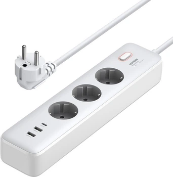 Удлинитель - зарядное устройство UGREEN CD286 30W 3 AC Power Strip with Master Switch (25357)