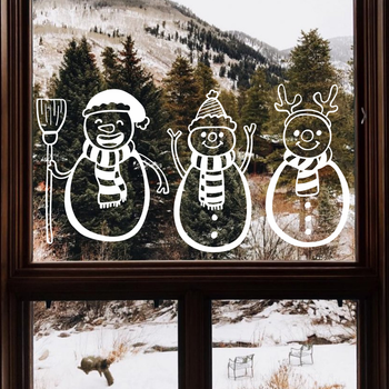 Новогодние наклейки на окна Снеговики декор окон и стен Новый год 3 шт. Happy Pocket Размер M матовый Белый (HP-043M-010M)