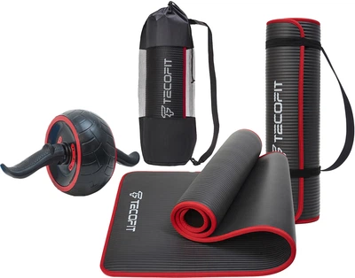 Набор Коврик/мат TECOFIT NBR с отделкой края тканью 183x61x1 см Black-Red + чехол-сумка в подарок (TOP18124795) + Колесо для пресса (гимнастический тренажер) TECOFIT 25х13х21.5 см (TOP20056137)