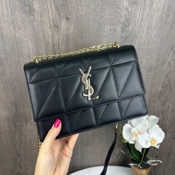 Стильная женская мини сумка клатч на плечо YSL, сумочка с цепочкой Черный с золотом